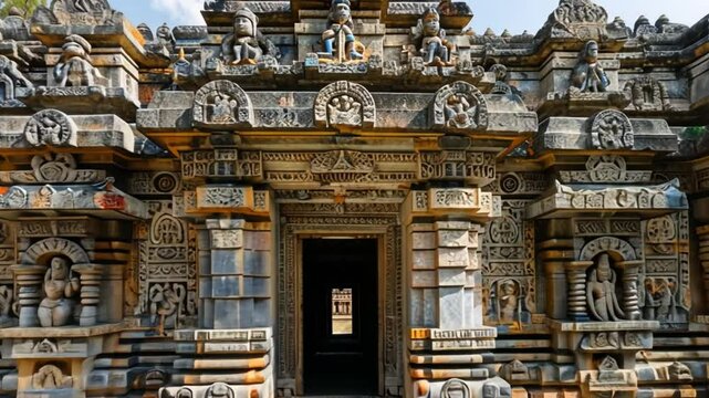 Ornate Stone Temple Entrance in Southern India