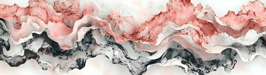 Obraz premium An abstract composition featuring fluid waves in shades of pink, black, and white, creating a harmonious blend of colors that evokes a sense of calm and elegance.