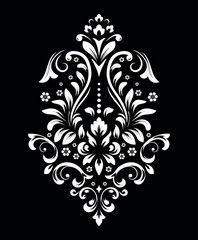 Damask graphic ornament. Floral design element. Black and white vector pattern.