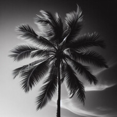 illustration, drawing, sketch, coconut tree, palm tree in black and white