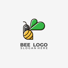 Vector bee logo with elegant green wings for nature bee business purposes