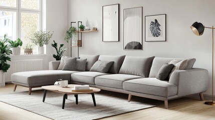 Modern Living Room Interior Design with Sectional Sofa and Neutral Color Palette