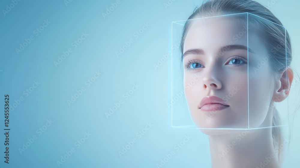 Aufkleber woman interacting with virtual interface, exploring the future of technology, augmented reality and 