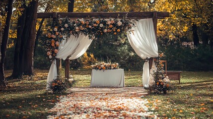Eco outdoor wedding stage backdrop white with flower wedding decoration blank space