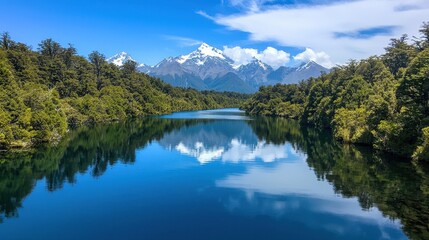 Tranquil Reflection of Mountains and Forests on Serene Lake