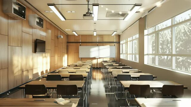 Animation Sunlit Classroom Filled with Books and Maps generated with ai