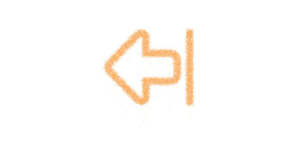 Icon arrow from right is made of yellow grains of sand. Some grains of sand fall down. Transparent background. Black