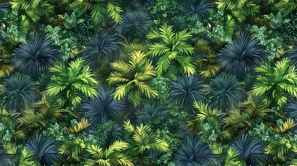 Aerial lush tropical jungle foliage pattern, background, textile