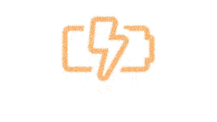 Icon battery bolt is made of yellow grains of sand. Some grains of sand fall down. Transparent background. Black