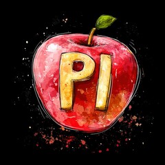 Creative illustration of a red apple featuring pi symbol on a dark background
