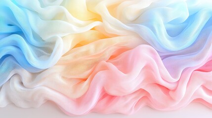 Obraz premium Pastel rainbow fabric drapes, soft folds, white background, textile texture, design element