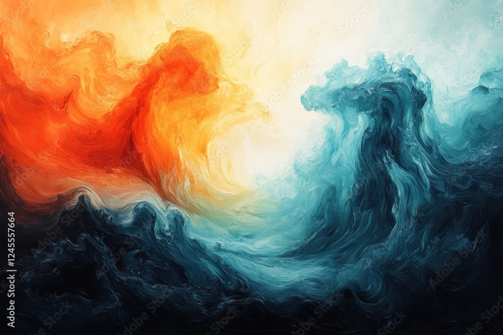 Aufkleber vibrant abstract teal and orange swirling gradient background with soft light and fluid shapes for w