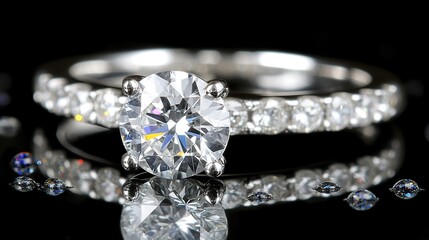 Sparkling Diamond Ring, Black Background, Jewelry Ad