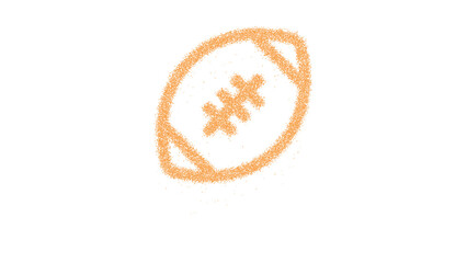 Icon american football ball is made of yellow grains of sand. Some grains of sand fall down. Transparent background. Black