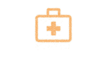 Obraz premium Icon briefcase medical is made of yellow grains of sand. Some grains of sand fall down. Transparent background. Black