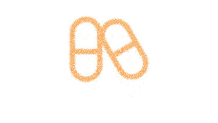 Icon capsules is made of yellow grains of sand. Some grains of sand fall down. Transparent background. Black