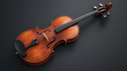 A wooden violin rests on a light-colored wooden table next to a sheet of music.