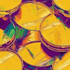 Colorful arrangement of circular metal objects on a textured surface