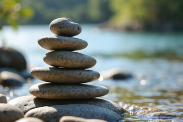 Stacked Stones River Balanced Harmony Tranquility