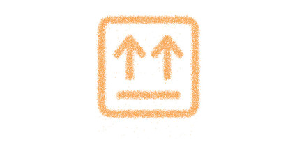 Icon box up is made of yellow grains of sand. Some grains of sand fall down. Transparent background. Black