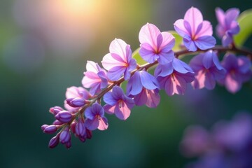 Obraz premium The gentle curves of a wisteria bloom in shimmering colors, flower, abstract, petals