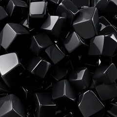 Abstract black glass cubes background with geometric shapes and zen papaya design in 3d visualization