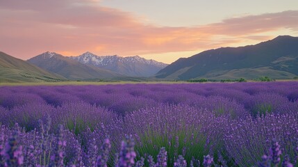 Fototapeta premium A vibrant lavender field stretches across the foreground,