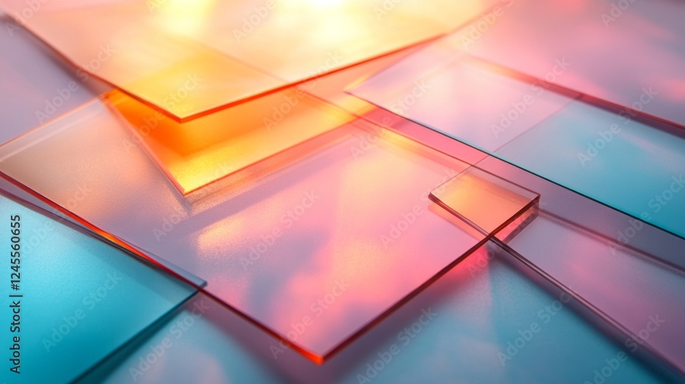 Aufkleber layers of translucent acrylic sheets radiate a spectrum of colors under soft lighting, showcasing ar