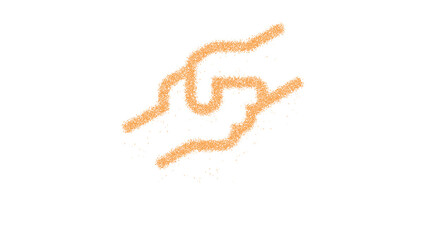 Icon hands helping is made of yellow grains of sand. Some grains of sand fall down. Transparent background. Black