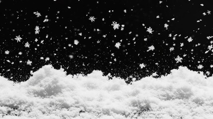 Falling Snowflakes and Snowdrift against a Black Background creating a Winter Scene
