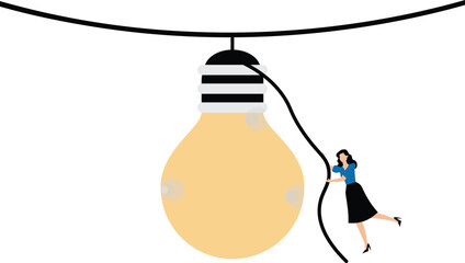 Woman climbs rope to top of light bulb