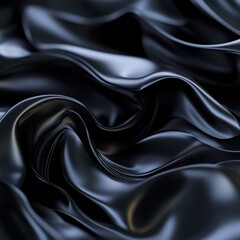Fototapeta premium Black silk fabric background with abstract 3d fluid waves in motion creating a modern artistic design