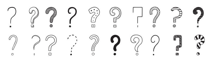 hand drawn set question marks doodle
