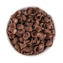 Bowl of chocolate cereal isolated on white background. Ideal for breakfast, food concepts, and healthy eating designs.