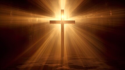 Naklejka premium Silhouette Holy cross concept symbol on top mountain&nbsp;Resurrection background with sunlight