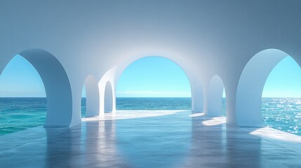 Ocean View Archway in Minimalist Luxury Villa Resort on Santorini Island