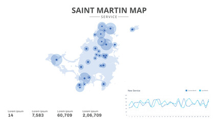 Service centers are highlighted within the of Saint Martin Infographic map. Business Infographic Map of Saint Martin. Vector Map of a Saint Martin map. Easy to edit