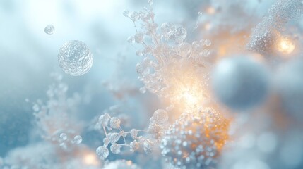 pure water droplets suspended in space, light blue atmospheric gradient, crystalline spheres with internal reflections, molecular visualization, clean minimal design, ultra-detailed macro lens