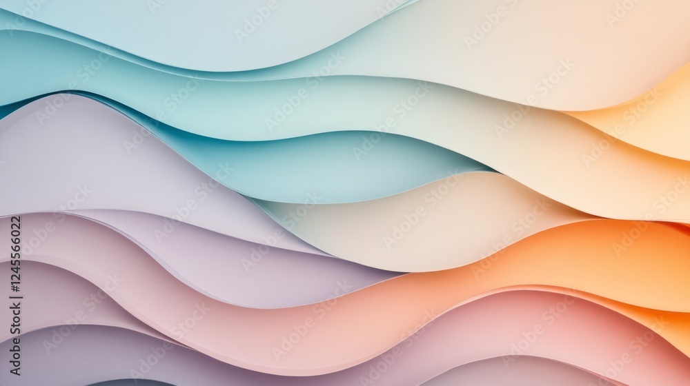 Poster softly flowing layers of pastel-colored paper undulate gracefully, evoking a sense of tranquility an