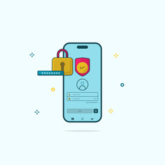 Illustration of mobile vector with an account login screen, password security