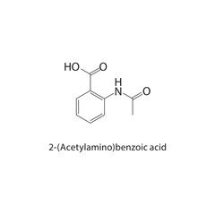 2-(Acetylamino)benzoic acid skeletal structure.Aromatic Acid Derivative compound schematic illustration. Simple diagram, chemical structure.