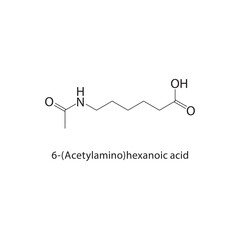 6-(Acetylamino)hexanoic acid ε skeletal structure.Amino Acid Derivative compound schematic illustration. Simple diagram, chemical structure.