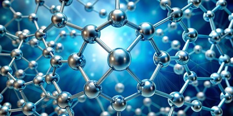 Close-up View of Metallic Molecules on a Blue Abstract Background