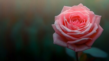 A vibrant pink rose blooming in a serene garden, surrounded by soft blurred greenery