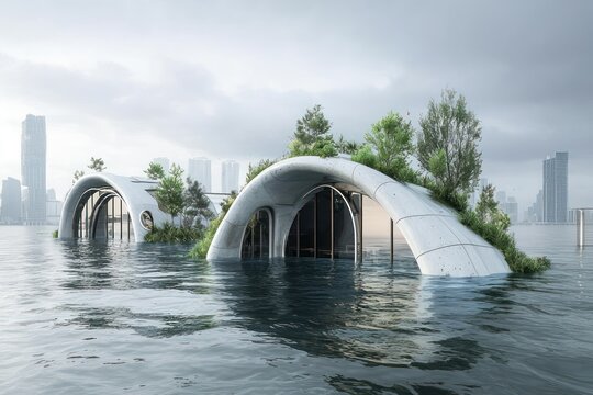 Advanced technologies to mitigate the effects of rising sea levels on coastal cities are devised in a climate adaptation research center.