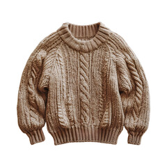 Chunky Knit Balloon Sleeve Sweater with Cable Knit Pattern Isolated on Transparent Background