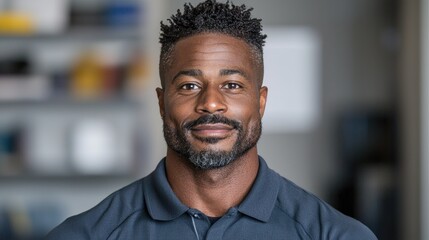 Naklejka premium Confident man portrait, office background, headshot, professional