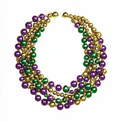 Fototapeta premium Colorful beaded necklace showcasing purple, gold, and green hues for festive occasions