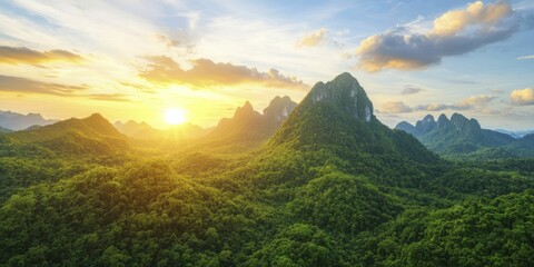 Wellness retreats travel serene mountain landscape tranquil meditation space with vibrant sunset and lush greenery inviting relaxation