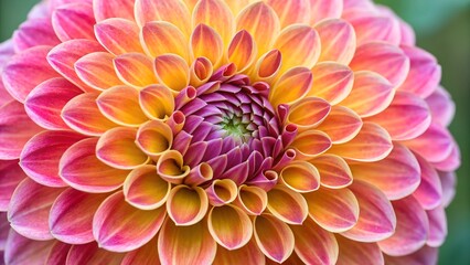 Fototapeta premium Dahlia Close-up: A captivating macro shot of a vibrant pink and orange dahlia, revealing its intricate petals and delicate textures, offering a stunning visual feast.